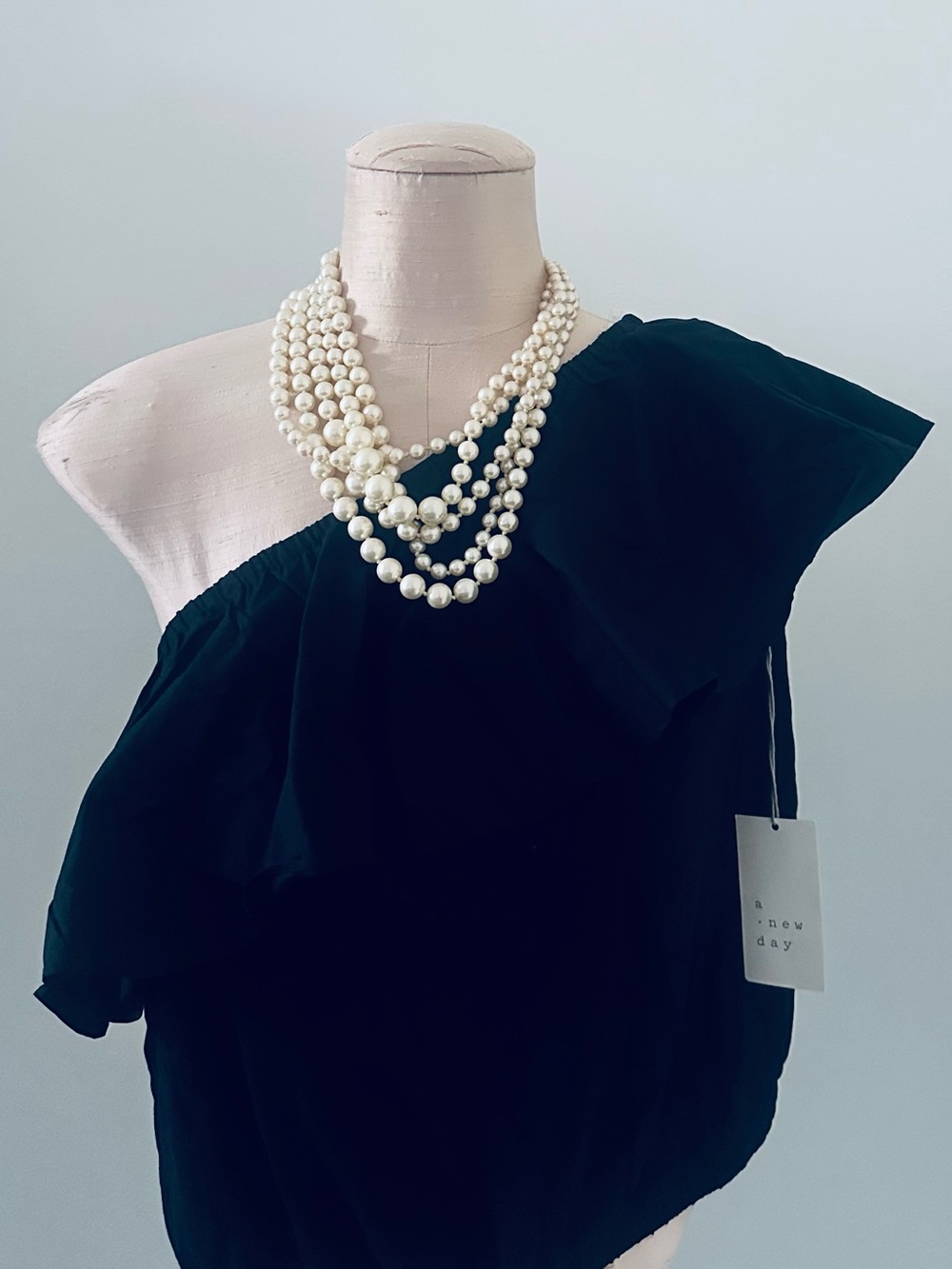A New Day Black One-Shoulder Ruffle Top